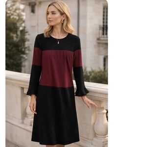 NWT Karl Lagerfeld Paris Colorblock Sheath Dress Burgundy Black Bell Sleeve 8